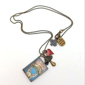 381MIDALANE Alice in Wonderland Charm Necklace Brass Chain